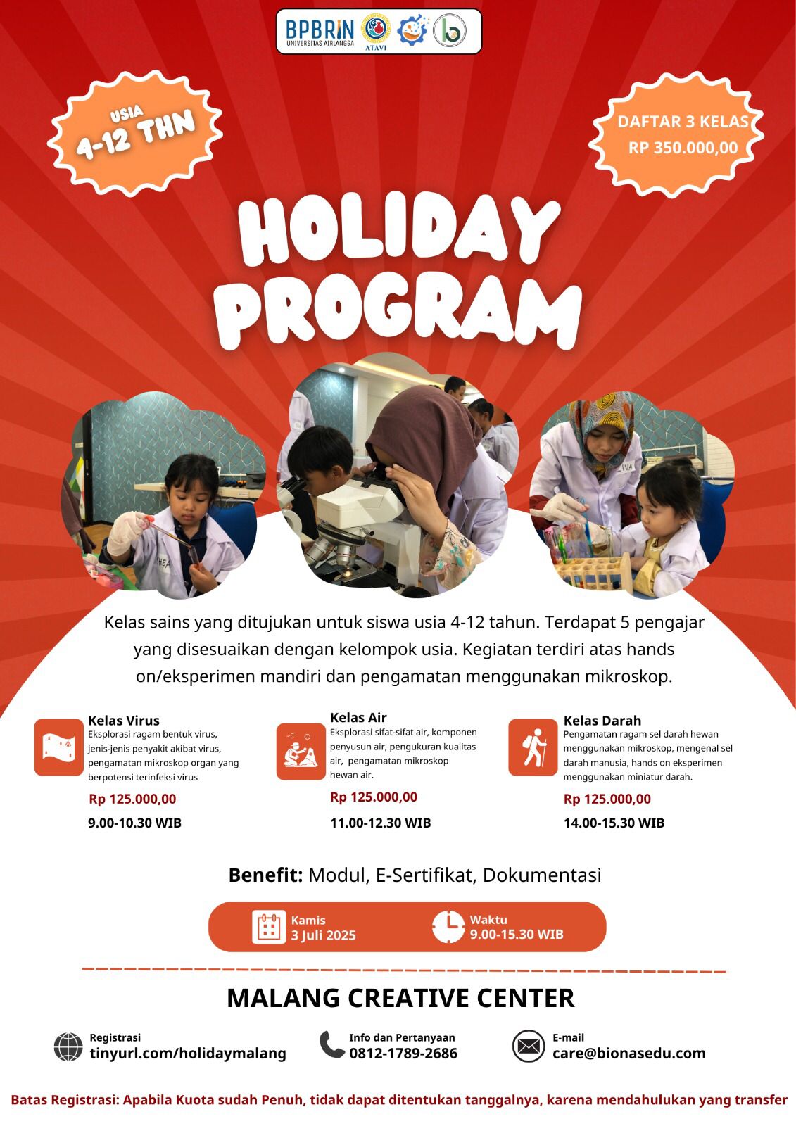 Holiday Program : Kelas Edukasi Sains Anak Usia 4-12 Tahun 