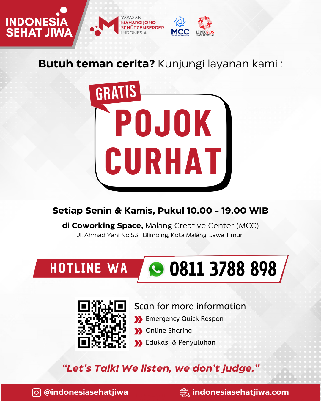 Layanan Pojok Curhat Gratis untuk Umum - Konsultasi Mental Health